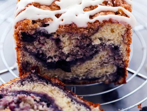 Blueberry Pie Muffin Bread with Lemon Glaze