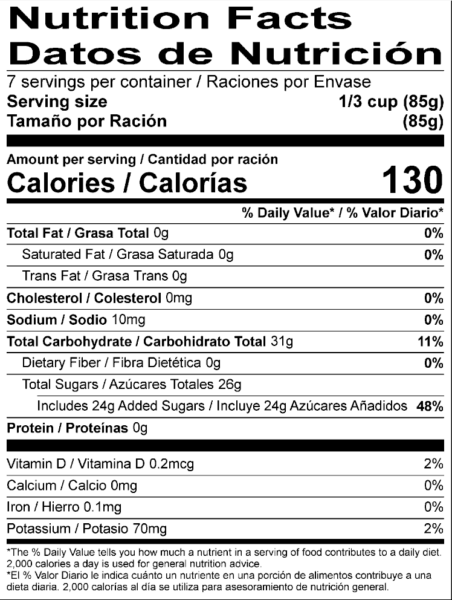 Premium Guava Fruit Filling Nutrition Information