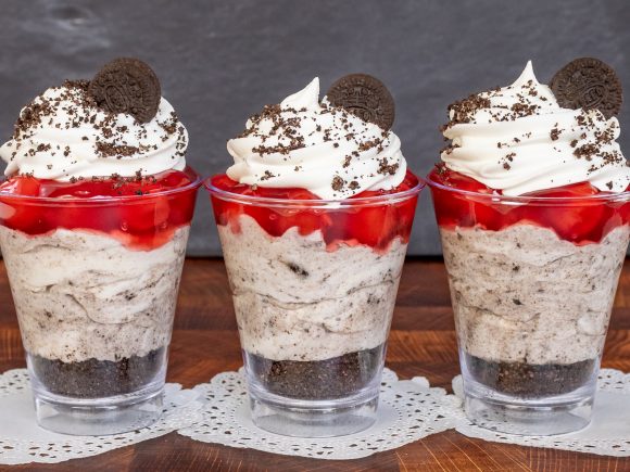 No Bake Cherry Cookies & Cream Cheesecake Parfaits