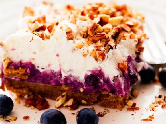 No Bake Creamy Blueberry Pecan Squares