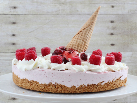 Raspberry Ice Cream Pie with Ice Cream Cone Crust