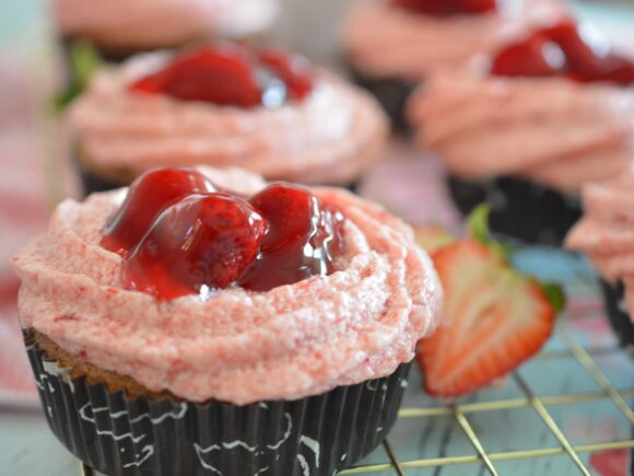 Peanut Butter Mini Cakes with Strawberry Buttercream