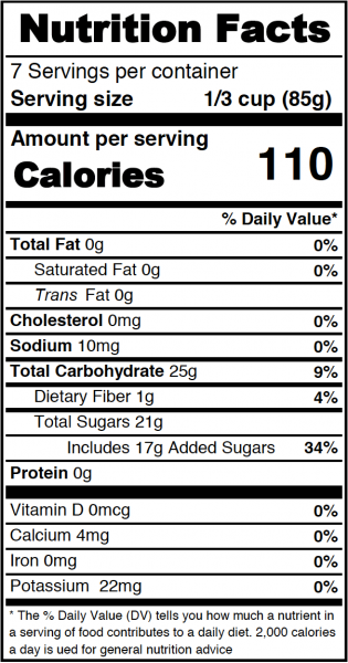 Premium Blueberry Fruit Filling or Topping Nutrition Information