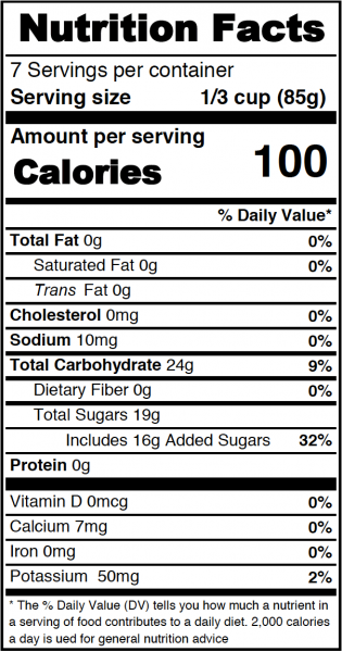 Premium Peach Fruit Filling or Topping Nutrition Information