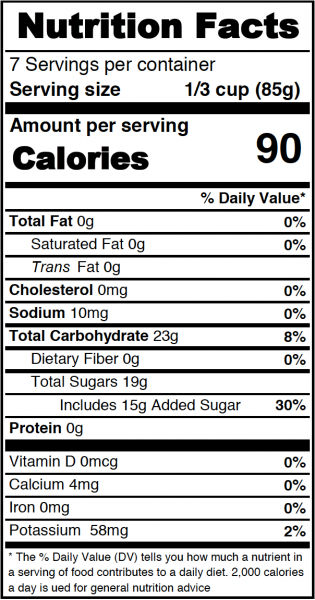 Premium Apple Fruit Filling or Topping Nutrition Information